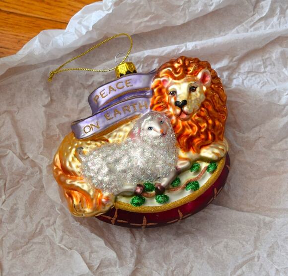 BRN Other - Vtg 1995 Large BRN 5" Hand Blown Glass Lion & Lamb Peace On Earth Ornament NIB